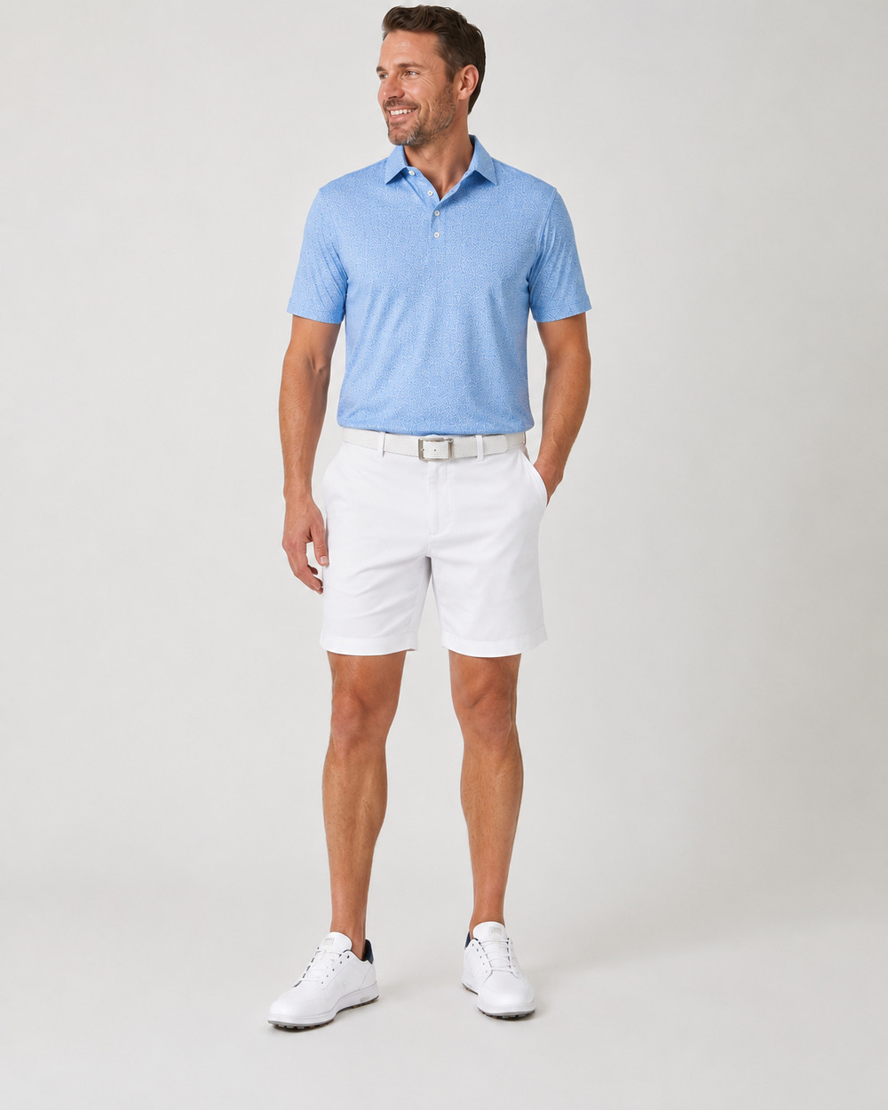 FJ Foot Joy chino 10" inseam white gold shorts preppy casual performance sz 40